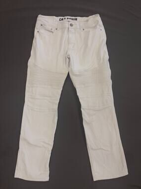 D & T Mens Biker Moto Jeans White Denim pants Cotton stretch size 34 x 30